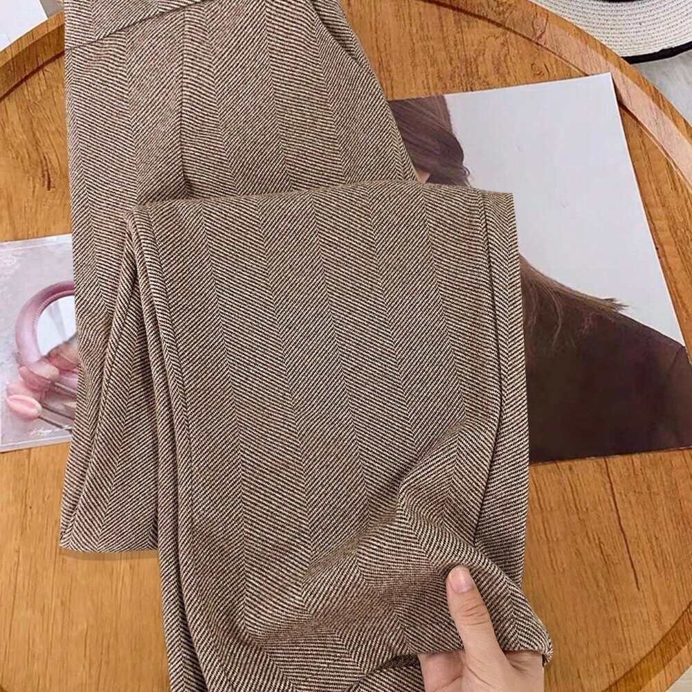 Coffee Brown Casual Women's Slim Fit Long Suit Pants